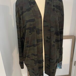 Sanctuary- Green/Black Camo Open-Front Light-Weight Cover-up